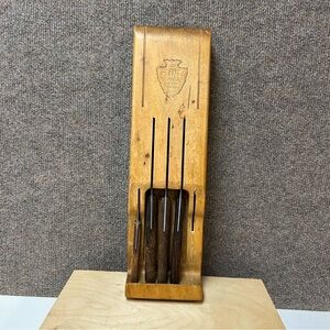 Ekco Flint Holdster Wooden 5 Knife Holder VTG‎ USA Rare MCM